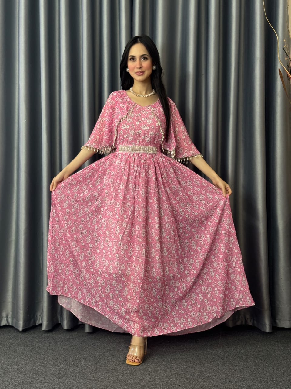 Premium Floral Gown Pink colouer