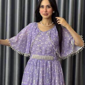 Premium Floral Gown Levender colouer
